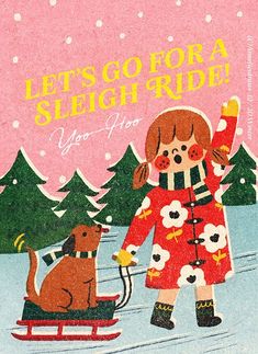 Favourite Season, Mid Century Illustration, Winter Illustration, 카드 디자인, Poster Series, Sleigh Ride, Christmas Poster, Vintage Christmas Cards, Retro Illustration