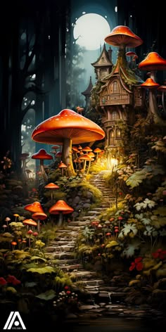 an image of a fantasy forest with mushrooms