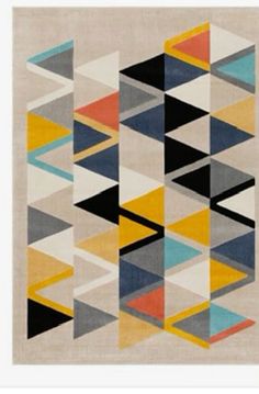 an abstract rug with various colors and shapes