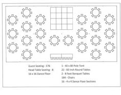 the seating plan for an event is shown in black and white, as well as several tables