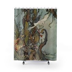 a shower curtain with an octopus and other animals