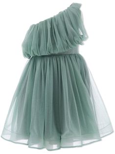 sage green flared tulle overlay glitter detailing off-shoulder fitted waistline straight hem cotton lining Glitter Tulle Dress, Bridesmaid Party, Glitter Dress, Dresses Kids Girl, A Princess, Skirted Swimwear, Tulle Dress, Swimwear Tops, Kids Dress