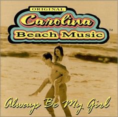 an advertisement for carolina beach music featuring two people on the beach, one holding another