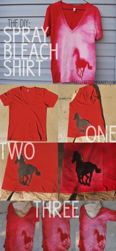 three t - shirts with horses on them hanging from a wall