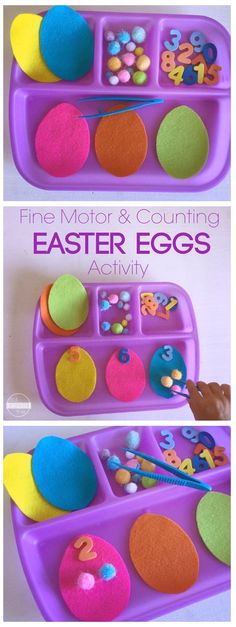 an egg tray filled with different colored eggs and candy on top of it, next to the