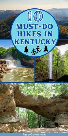 Picture collage of different hiking trails around Kentucky with text overlay 10 Must-Do Hikes in Kentucky Hiking In Kentucky, Natural Bridge Kentucky, Cumberland Falls Kentucky, Kentucky Hiking, Kentucky Attractions, Kentucky Vacation, Couples Trip, Cumberland Falls, Kentucky Travel