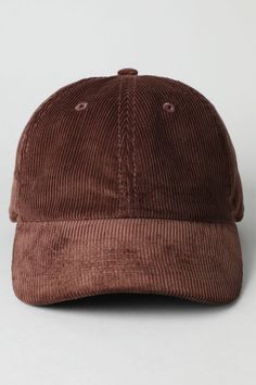 Corduroy Relaxed fit baseball cap 6 Panels Low profile Unstructured crown Finished with an adjustable metal buckle strap closure 18.5-24" circumference One Size Fits Most Trendy Corduroy Snapback Baseball Cap, Everyday Corduroy Snapback Baseball Cap, Adjustable Corduroy Baseball Cap, Adjustable Brown Corduroy Dad Hat, Adjustable Corduroy Dad Hat Baseball Cap, Adjustable Corduroy Baseball Cap (dad Hat), Adjustable Corduroy Dad Hat, Corduroy Hat, Fitted Baseball Caps