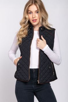 Introducing our versatile Staple Quilted Vest, available in multiple colors. Crafted with a quilted design, this vest is perfect for adding an extra layer of warmth and style to any outfit. Made from durable materials, it is a staple piece in any wardrobe. Product Details: Suede Piping Detail Side Rib Quilted Padding Vest 100% Polyester Red/Brown Flannel Tops, Activewear Sets, Graphic Tops, Quilted Vest, Plus Size Tops, Short Tops, Piping, Sweater Top, Short Sleeves Tops