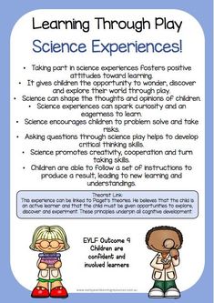 a poster with the words science experiences written on it and two children standing next to each other