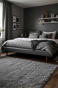 a bed sitting in a bedroom on top of a wooden floor next to a window