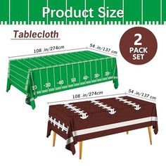 tablecloth with football field design on it and two matching tables for the same size