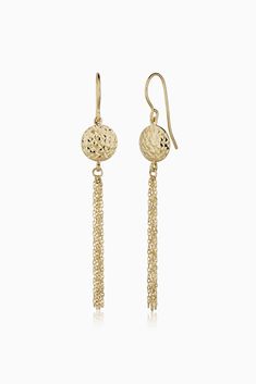 Add more sparkle to your style with our solid gold Naples Drop Earrings. Designed with shimmering tassels that hang from eye-catching geometric discs, these earrings are sure to turn a few heads. 14k Solid Yellow Gold 2.5 Grams Solid Gold 43mm Long, Shepherds Hook Backing Crafted in Vicenza, Italy Vicenza Italy, Shepherds Hook, Solid Yellow, Naples, Solid Gold, Tassels, Sparkle, Yellow Gold, Nordstrom