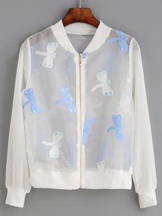 Short White Jacket, Stand Collar Jackets, Trendy Hoodies, Short Sleeve Jacket, Embellished Jacket, Embroidered Organza, Collar Jacket, Flight Jacket, Embroidered Jacket