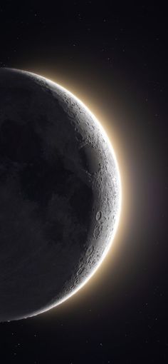 an artist's impression of the moon and its shadow in space, with light shining on it