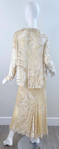 NWT Marian Clayden $3k Fall 2000 Ivory Silk Velvet Devore Vintage Top + Skirt For Sale at 1stDibs Beige Long Sleeve Party Sets, Elegant Festive Sets For Cocktail Occasions, Elegant Festive Sets For Cocktail, Elegant Festive Cocktail Sets, Cream Long Sleeve Party Sets, Silk Long Sleeve Evening Sets, Silk Evening Set With Long Sleeves, Elegant Beige Two-piece Set, Elegant Long Sleeve Cocktail Sets