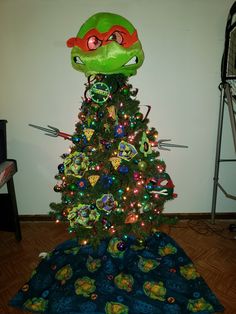 the teenage mutant christmas tree has been decorated