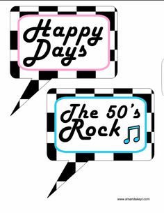 two speech bubbles with the words happy days and the 50's rock