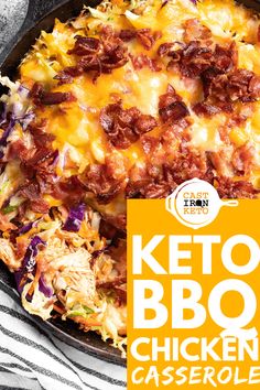 keto bbq chicken casserole in a cast iron skillet