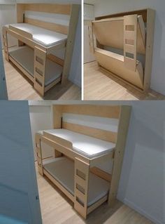 the bunk bed is built into the wall