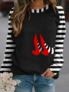 Affordable price buy Sweatshirts on Zolucky, SPU: 294PSW8L502E, Color: Black Green White, Pattern:Striped, Activity:Daily.