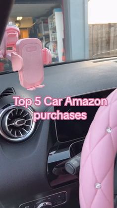 an image of the inside of a car that is pink and has text overlaying top 5 car amazon purchases