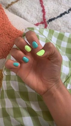 Painted Gel Nails Ideas, Natalie Zacek Nails, Two Different Colored Nails On Each Hand, Mixed Color Nails, Disney Nail Decals, Two Color Nails, Mom Nails, Nail Color Combinations, Two Tone Nails