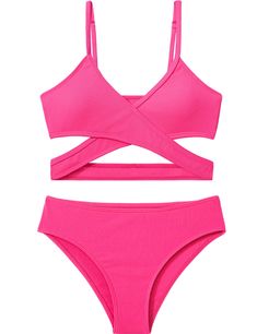 PRICES MAY VARY. 👙🌴【BEST MATERIAL】Girls swimsuit made of Quick-drying and stretch material,the fabric is lightweight,breathable,skin-friendly and comfortable to wear. 👙🌴【UNIQUE DESIGN】Girls Solid Color bikini set,criss cross,v-neck design,removable bra,adjustable shoulder straps,elastic waist for easy on and off. 👙🌴【SUIT OCCASIONS】Girls bathing suit is suit for various occasions, like Beach, pool,vacation,swimming, bathing party,surfing, BBQ party, hot springs ect. 👙🌴【EASY MATCHING】This Criss Cross Bathing Suit, Beach Skirts, Junior Swimsuits, Pool Vacation, Beach Ootd, Solid Color Bikinis