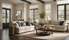 a living room filled with furniture and windows