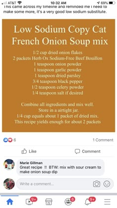 the french onion soup mix on facebook is shown in this screenshoter's profile