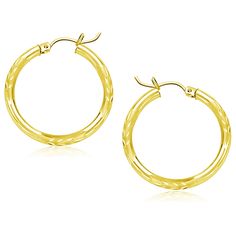 Buy LOVCIA Luxury Elegant 14K Yellow Gold Diamond-Cut Hoop Earrings (25mm) Snap Lock, Round Diamond Engagement Rings, Earring Crafts, Fine Earrings, Gold Hoop, Gold Hoop Earrings, Diamond Cut, White Gold Diamonds, Diamond Engagement