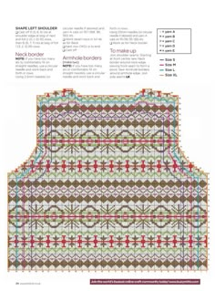 the pattern for an apron is shown in red and green