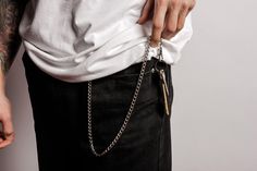 "Quite thin key chain with lobster clasps at both sides (you can attach a wallet or keys to it). Made of nickel plated silver tone chain. Length: 23 \" / 58.5 cm SKU: CH_10" Wallet Chain Outfit Men, Wallet Chain Outfit, Chain Outfit Men, Chain Outfit, Padlock Necklace, Chain For Men, Men Wallet, Transparent Bag, Wallet Chain