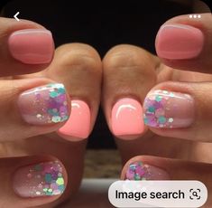 Birthday Nails Dip, Colorful Glitter Nails, Summer Gel Nails Ideas, Anc Nails, Summer Pedicure Colors, Acrylic Dip Nails, Confetti Nails, Summer Gel Nails, Summer Toe Nails