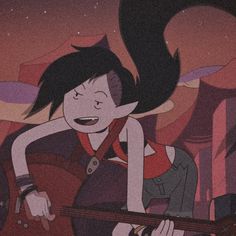 a cartoon character playing a guitar in the night