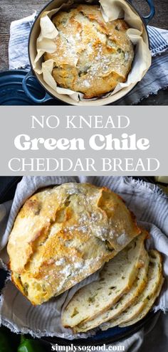 no knead green chile cheddar bread