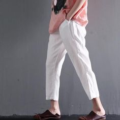 White linen summer pants think crop pants womenThis dress is made of cotton or linen fabric, soft and breathy, suitable for summer, so loose dresses to make you comfortable all the time.Measurement: One Size length 86cm / 33.54" Waist 100cm / 39" (elastic, the largest)Hip112cm / 43.68" Leg Cir 62cm / 24.18" Inseam 35cm / 13.65" Pants Cuff 37cm / 14.43"Materials used: linenPayment: We accept payment by paypal and credit card. if you would like to pay by credit card, please choose payment by paypa White Linen Harem Pants For Spring, White Linen Harem Pants For Summer, Comfortable Linen Harem Pants For Spring, Relaxed Spring Harem Pants, Ankle-length, Relaxed Spring Ankle-length Harem Pants, Spring Relaxed Ankle-length Harem Pants, Relaxed Ankle-length Harem Pants For Spring, Casual Linen Harem Pants For Summer, Relaxed Cotton Harem Pants For Summer