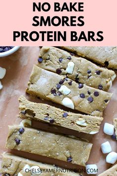 S’mores no bake protein bars Easy Make Ahead Snacks, No Bake Protein Bar, Make Ahead Snacks, Weird Recipes, Gym Meals, Healthy Protein Desserts, Protein Sweets, Protein Bar Recipe, No Bake Protein Bars