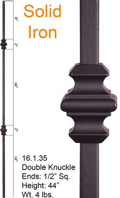 an iron post with the measurements for it