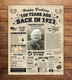 an old fashioned birthday poster with the words happy birthday back in 1932