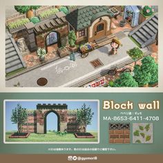 an advertisement for the game block wall, featuring a woman walking in front of a brick building