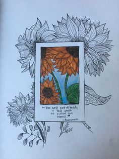 a drawing of sunflowers with a poem written in it