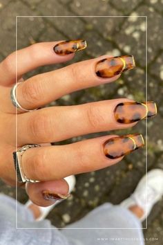 tortoiseshell and gold french tip nails designs Tortoiseshell Nails, Tip Nail Ideas, French Tip Nail Ideas, Tip Nail Designs, Gold French Tip, French Tip Nail Designs, Trendy Nail, Gold Designs, Trendy Nail Design