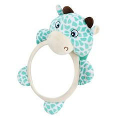 a blue and white giraffe head with a ring around it's neck