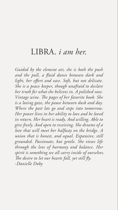 an open book with black and white writing on the page, which reads libra i am