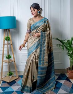 Type: Saree Saree Color: Ocean Blue & Beige Blouse Color: Ocean Blue & Beige Saree Length: 6.2 Mtrs Blouse Length: 0.80 Mtr Fabric: Tussar Silk Work: Weaving  Care Instruction: Hand Wash Product Code: 53363 Saree Paithani, South Silk Sarees, Blue Weave