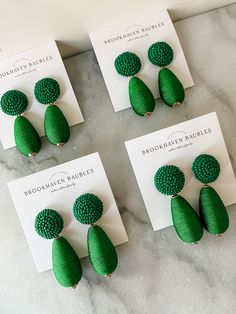 Kelly Green Thread wrapped Beaded Drop Statement Earrings - Southern Statement Jewelry - Trendy Statement Earrings - Fashion Earrings for her  These thread drop earrings are the perfect color to transition into spring. They are 2 inches long and can be dressed up or down.  Our earrings are the perfect statement for any occasion or outfit! Style with a basic tee or dress up your fit with our statement earrings. They are great for everyday, a night on the town, weddings, wedding guests, bridal sho Earrings Wedding Guest, Statement Earrings Wedding, Statement Drop Earrings, Kelly Green, Statement Jewelry, Fashion Earrings, Statement Earrings, Bridal Shower, Jewelry Earrings Dangle