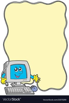 a cartoon computer character with a blank sign