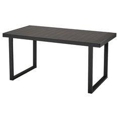 the table is made from wood and has black metal legs, with a rectangular top