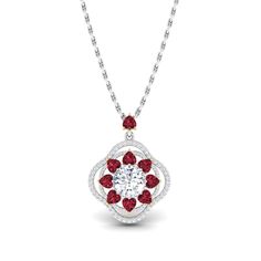 Style: Vintage Occasion: Party/Pom Wedding Engagement New Mom & Baby Christmas Anniversary Mother's Day Birthday Best For: daughter Mother grandmother wife sister girlfriend Sparkling and stunning, this necklace will capture your heart at first sight. Crafted in sterling silver, the pendant features round cut stones wrapped in a flower-look frame of shimmering smaller Heart Cut Ruby stones, and halo Frame With smaller Round Cut Diamonds.which shows a really exquisite look. With a glistening Lucky Flower, Types Of Diamonds, Daughter Mother, Swarovski Stones, Stone Wrapping, Sister Wife, Ruby Stone, Baby Christmas, Mom Baby