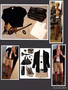 Khaki and black summer work outfit! American eagle white tank, J Crew Bermuda shorts, Banana Republic wedges, Payless bag, and black cardi from Target. Summer Work Outfit, Summer Work, Summer Work Outfits, Pinterest Outfits, White Tank, Fall Fashion, Fashion Ideas, Work Outfit, Bermuda Shorts